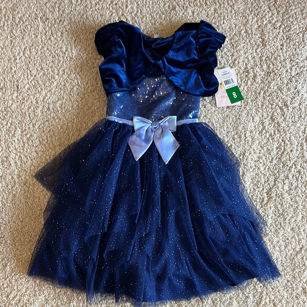 Sparkling Blue Tulle Dress with Bow